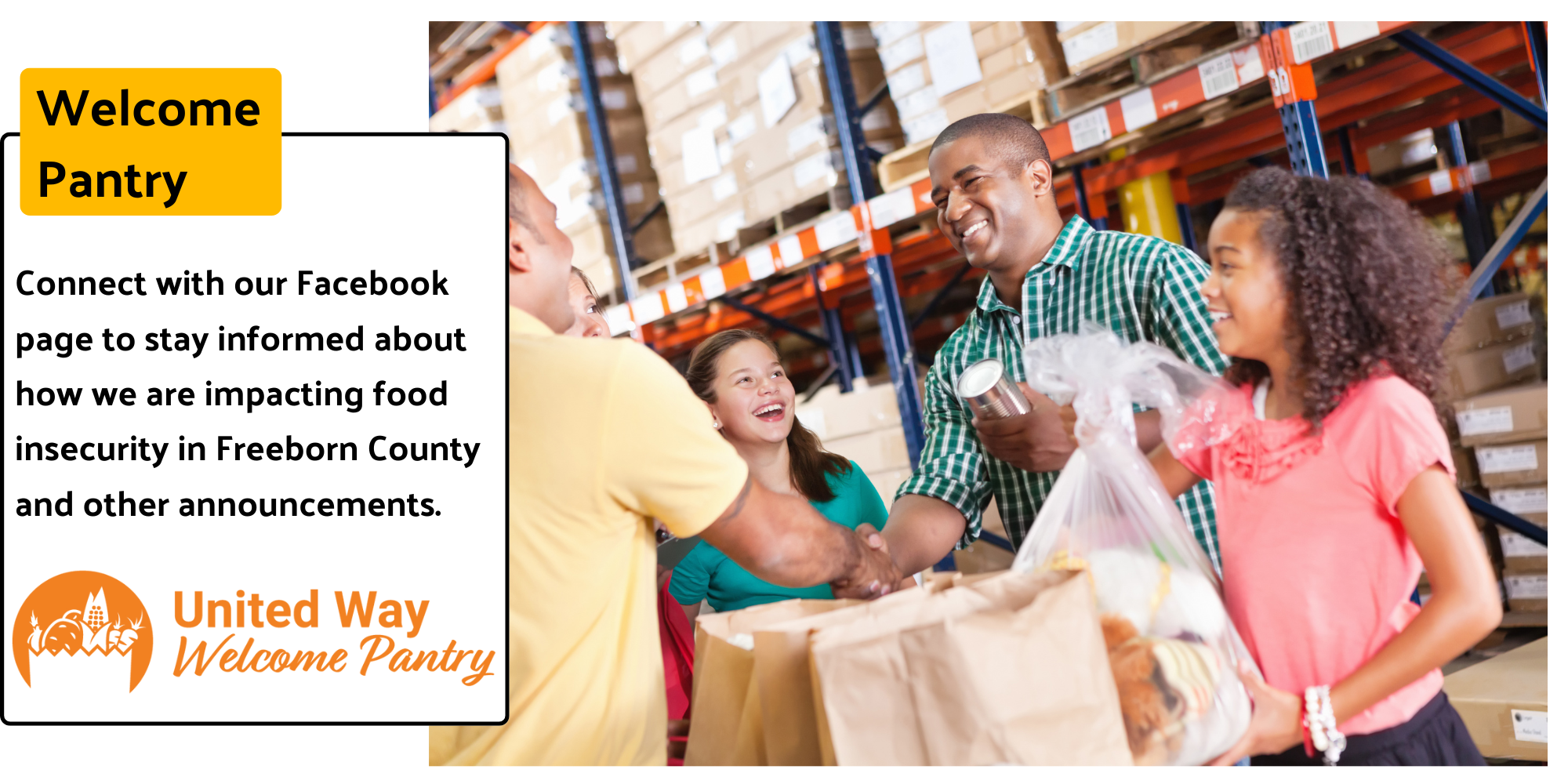Volunteers handing out food at food pantry