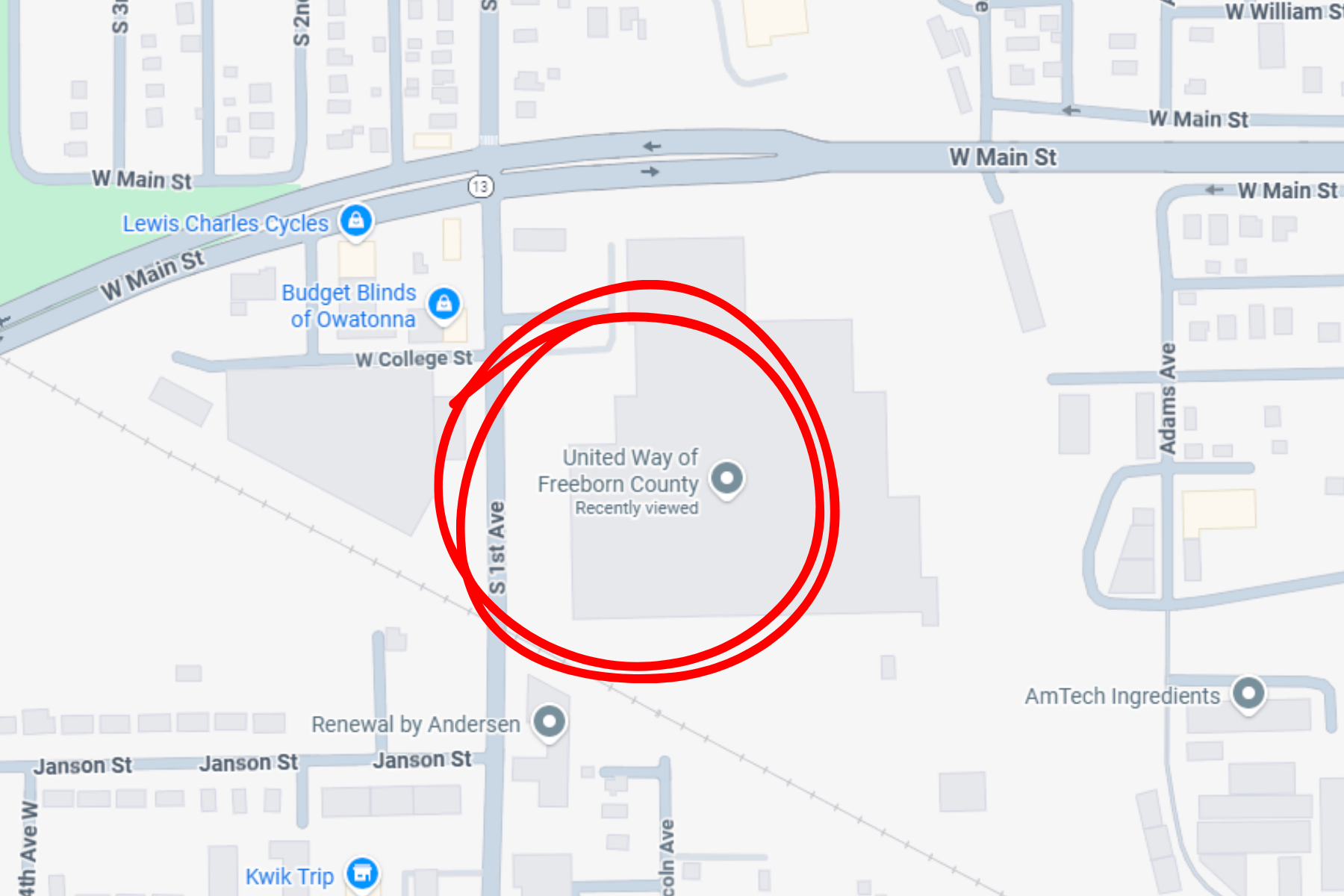 Zoomed in United Way map